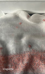 将图像加载到图库查看器中， Women's Lakhnavi Handcrafted Pure Organza Chikankari Unstitched Kurta And Dupatta Set- HONC0331057