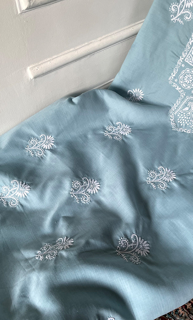 Women's Lakhnavi Handcrafted Unstitched Cotton Chikankari Suit Material - HONC03170170