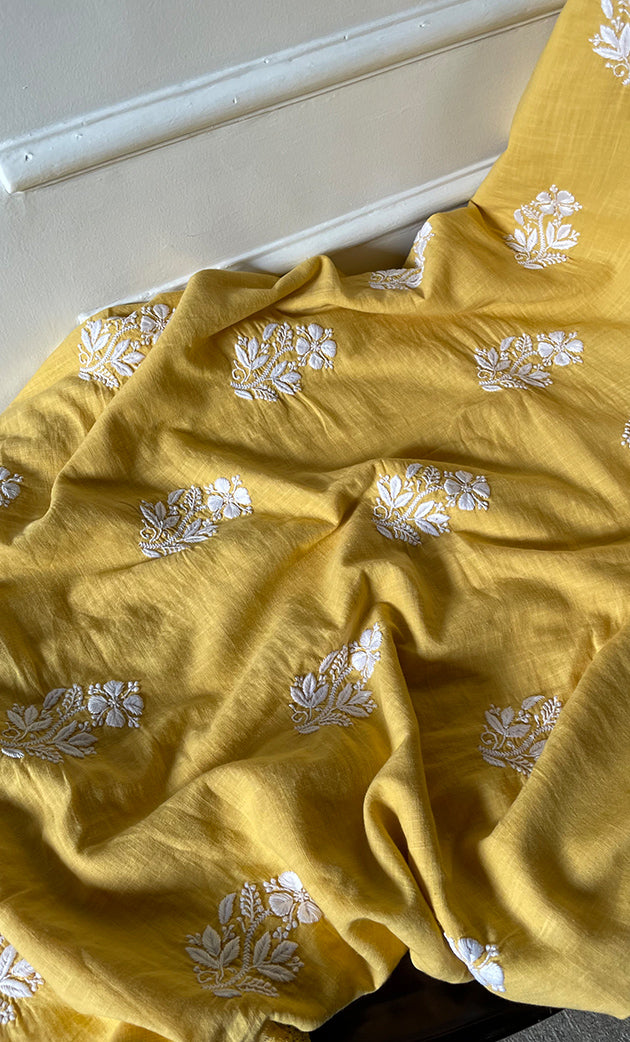 Women's Lakhnavi Handcrafted Unstitched Cotton Chikankari Suit Material - HONC0316993