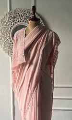 将图像加载到图库查看器中， Women's Lakhnavi Handcrafted Viscose Georgette Chikankari Saree - HONC0329021