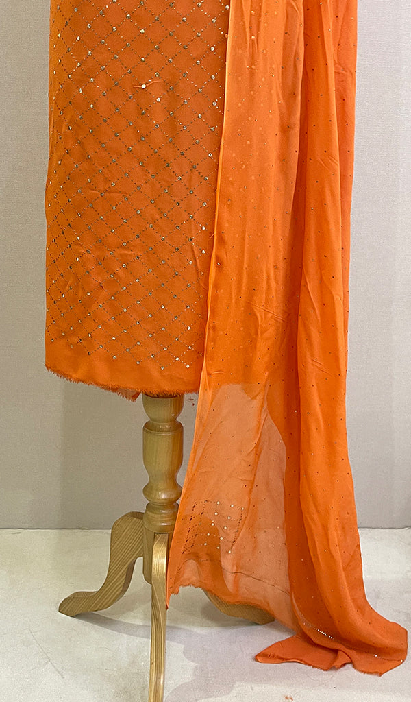 Women's Lakhnavi Handcrafted Viscose Georgette Chikankari Full Suit Material -  HONC0198668