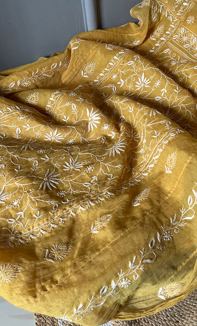 Women's Lakhnavi Handcrafted Mul Chanderi Semi - Stitched Anarkali And Dupatta Set - HONC0304455
