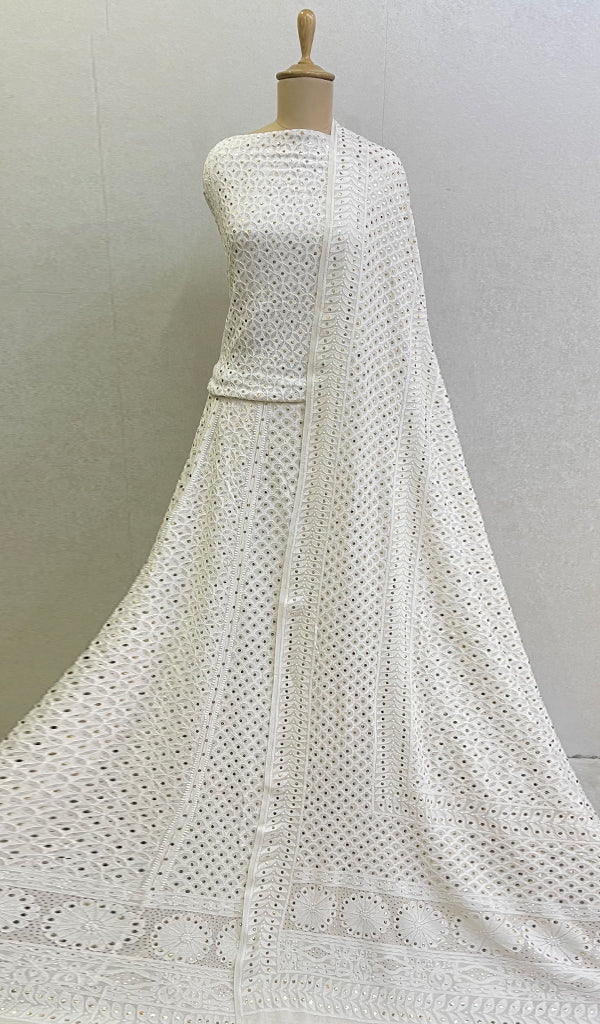 Women's Lakhnavi Handcrafted Bridal Pure Silk Georgette Chikankari Lehenga Set - HONC0127393