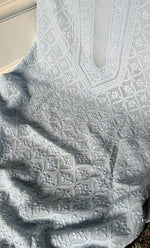 将图像加载到图库查看器中， Lucknowi Handcrafted Viscose Georgette Chikankari Unstitched Men's Kurta Fabric - HONC0282445