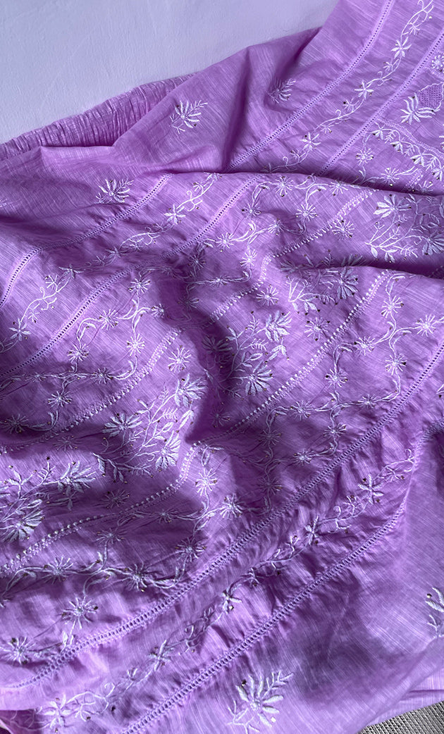 Women's Lakhnavi Handcrafted Chanderi Silk Semi - Stitched Anarkali And Dupatta Set - HONC0273162