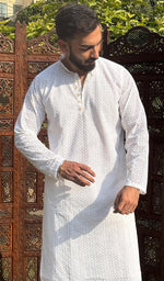 Load image into Gallery viewer, Men&#39;s Faux-Georgette Hakoba Kurta - HONC0261835
