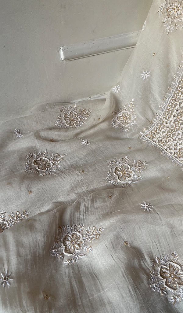 Women's Lakhnavi Handcrafted Mul Chanderi Unstitched Kurta And Dupatta Set - HONCO297198