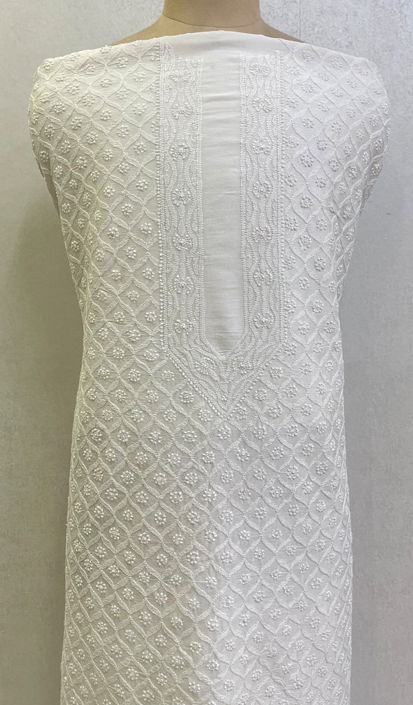 Lucknowi Handcrafted Chanderi Silk Mens Chikankari Unstitched Kurta Fabric- HONC0112149