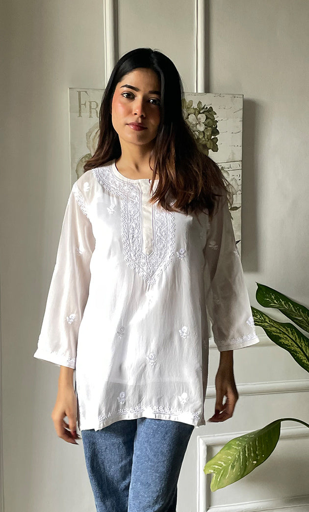 Women's Lucknowi Handcrafted  Pure Georgette Chikankari Top - HONC0269334