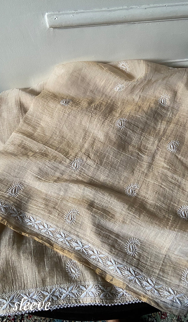 Women's Lakhnavi Handcrafted Tissue Chanderi Unstitched Kurta And Dupatta Set - HONC0352510