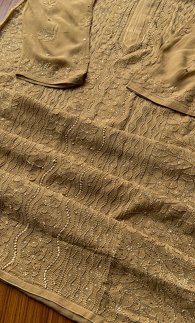 Yusra Women's Lakhnavi Handcrafted Viscose Georgette Chikankari Kurti- HONC0300290