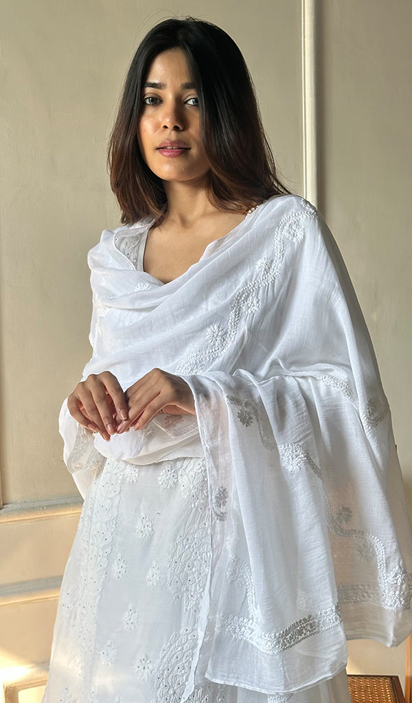 Women's Lucknowi Handcrafted Cotton Chikankari Dupatta - HONC0224346