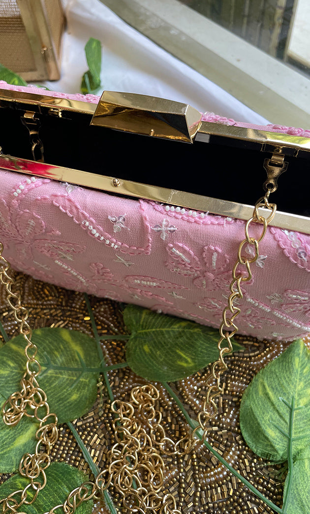 Pink Chikankari Embroidered Clutch - HONC0232415