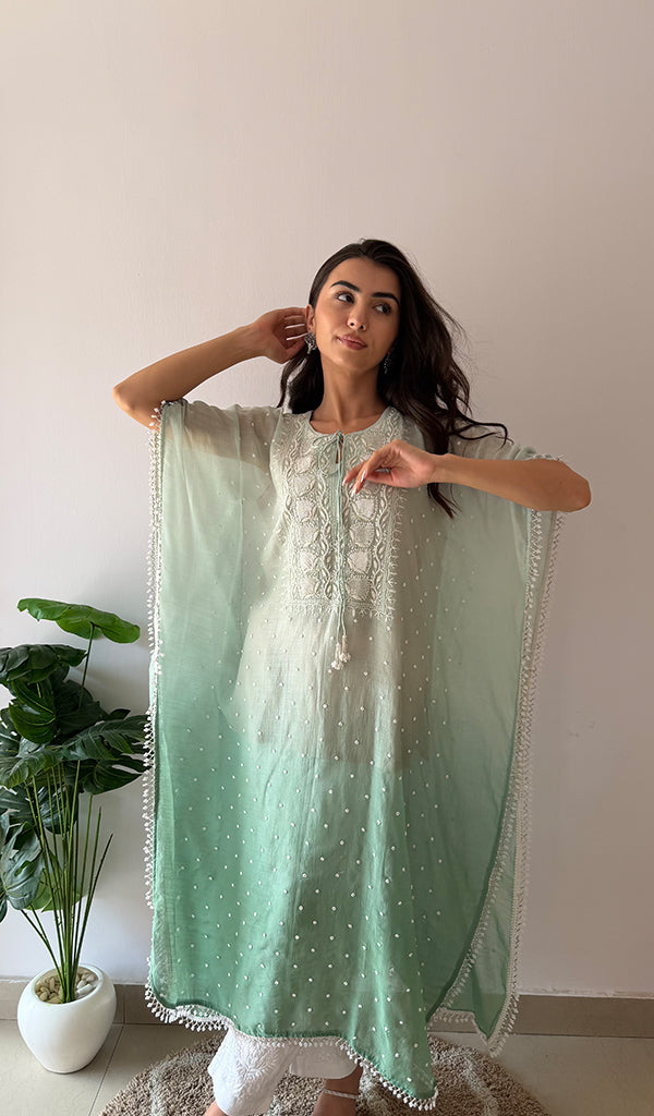 Pragya Women's Lucknowi Handcrafted Mul chanderi Chikankari Kaftan - HONC0487568