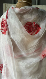 Load image into Gallery viewer, Women&#39;s Lucknowi Handcrafted Pure Organza Silk Chikankari Saree - HONC0295368
