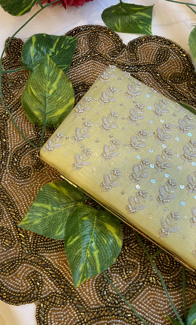 Beige Chikankari Embroidered Clutch - HONC0313591