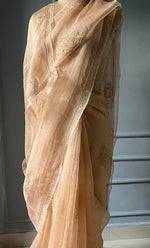 Load image into Gallery viewer, Women&#39;s Lucknowi Handcrafted Pure Organza Silk Chikankari Saree - HONC0269567
