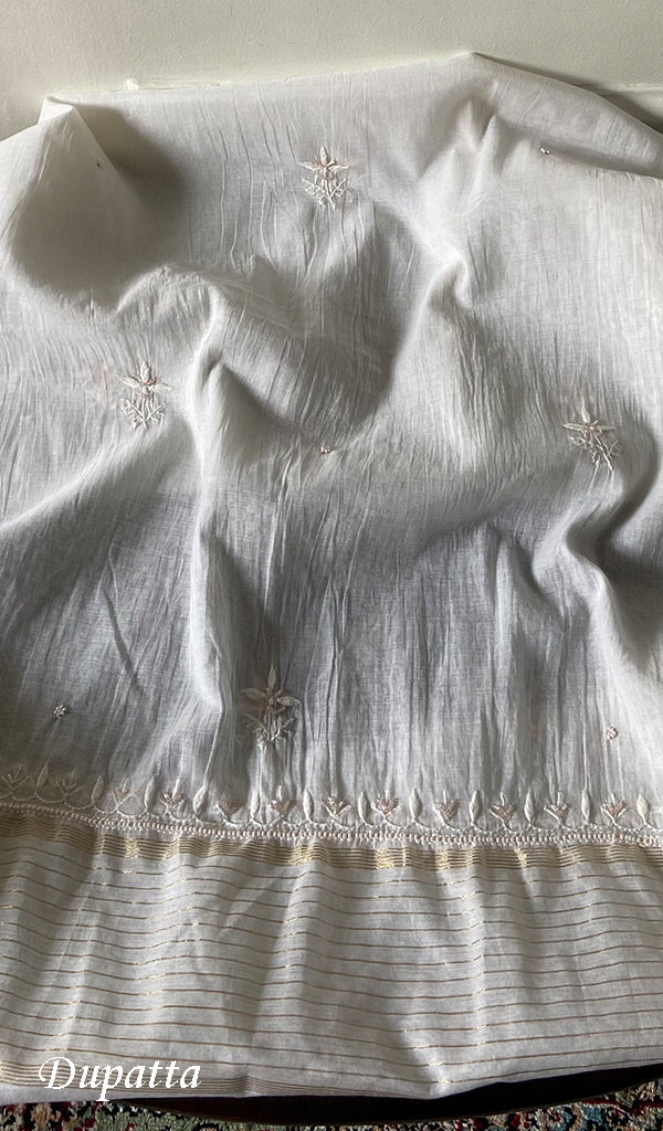 Women's Lakhnavi Handcrafted Mul Chanderi Semi - Stitched Kurta And Dupatta Set -  HONC0343195