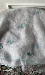 Load image into Gallery viewer, Mehnaj Women's Lakhnavi Handcrafted Pure Organza Chikankari Unstitched Kurta And Dupatta Set- HONC0228643