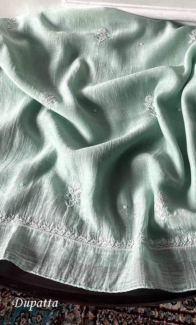 Women's Lakhnavi Handcrafted Unstitched Mul Chanderi Kurta And Dupatta Set - HONC0329041