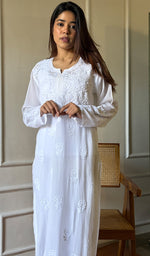 Load image into Gallery viewer, Women&#39;s Lakhnavi Handcrafted Viscose Georgette Chikankari Kurti - HONC0115981
