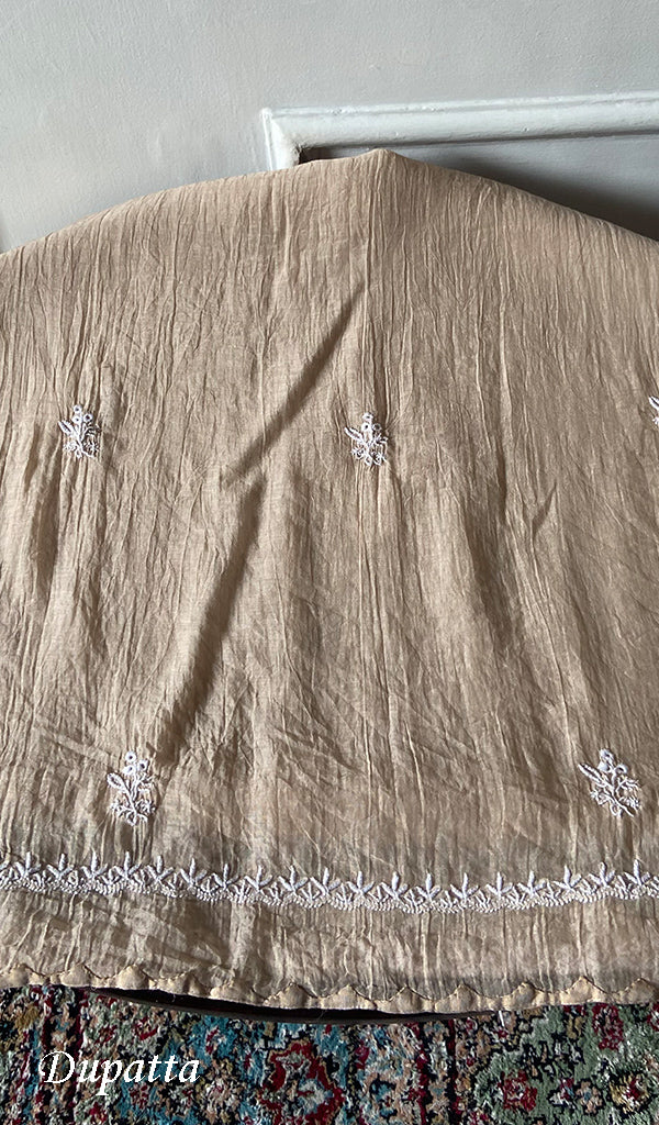 Women's Lakhnavi Handcrafted Mul Chanderi Semi - Stitched Kurta And Dupatta Set - HONC0339041