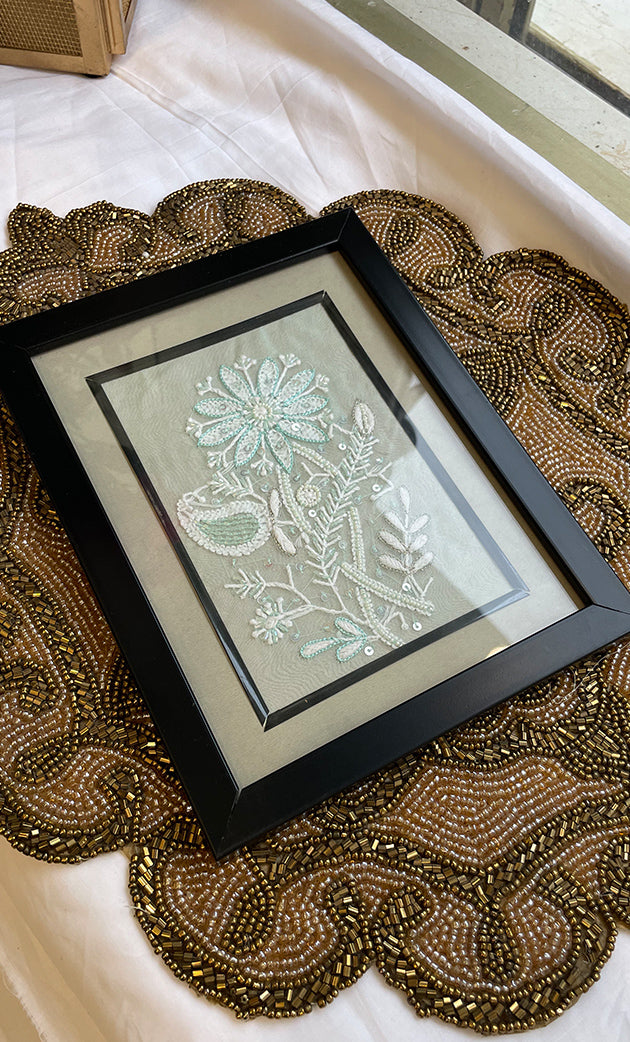 Chikankari Momento Frame – Handcrafted Embroidery (9x 7 Inch, Aqua Green ) - HONC0269437