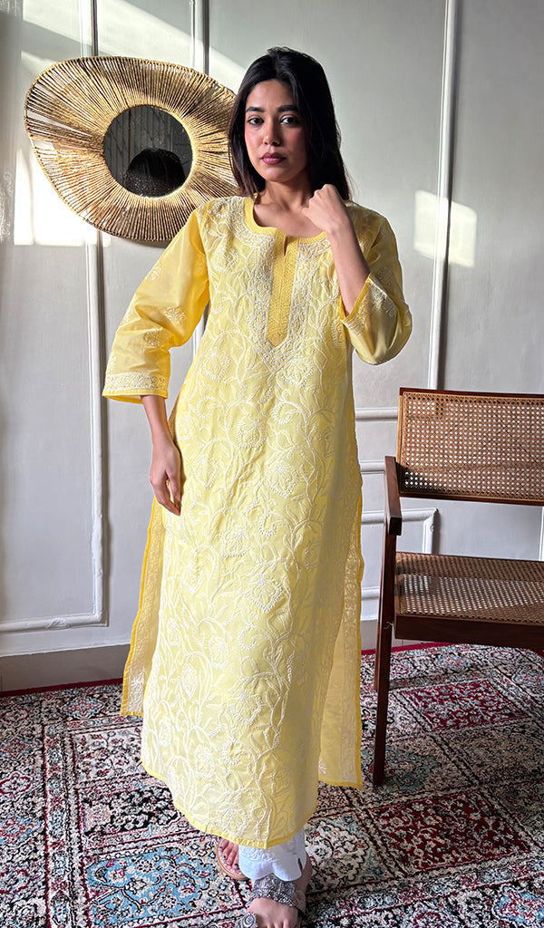 Women's Lakhnavi Handcrafted Cotton Chikankari Kurti - HONC0356933