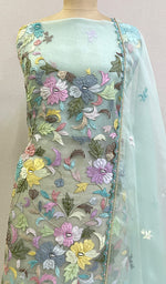 将图像加载到图库查看器中， Women&#39;s Lakhnavi Handcrafted Pure Organza Chikankari Unstitched Kurta And Dupatta Set- HONC0209010
