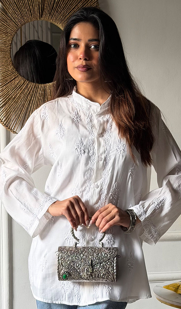 Bhumika Women's Lakhnavi Handcrafted Cotton Chikankari Top - HONC0346332