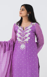 Load image into Gallery viewer, Women&#39;s Lakhnavi Handcrafted Mul Chanderi Chikankari Stitched Kurta, Dupatta And Pant Set - HONC03207270
