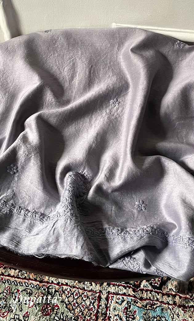 Women's Lucknowi Handcrafted Chanderi Silk Chikankari Full Suit Material - HONC0322745