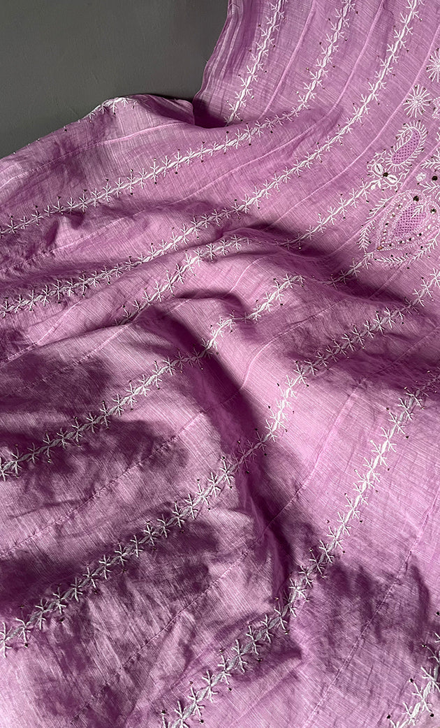 Women's Lakhnavi Handcrafted Linen Cotton Semi -Stitched Anarkali And Dupatta Set - HONC0273153