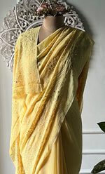 将图像加载到图库查看器中， Women's Lakhnavi Handcrafted Viscose Georgette Chikankari Saree - HONC0317908