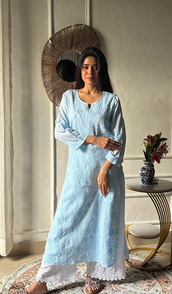 Shejali Women's Lakhnavi Handcrafted Cotton Chikankari Kurti - HONC0346294