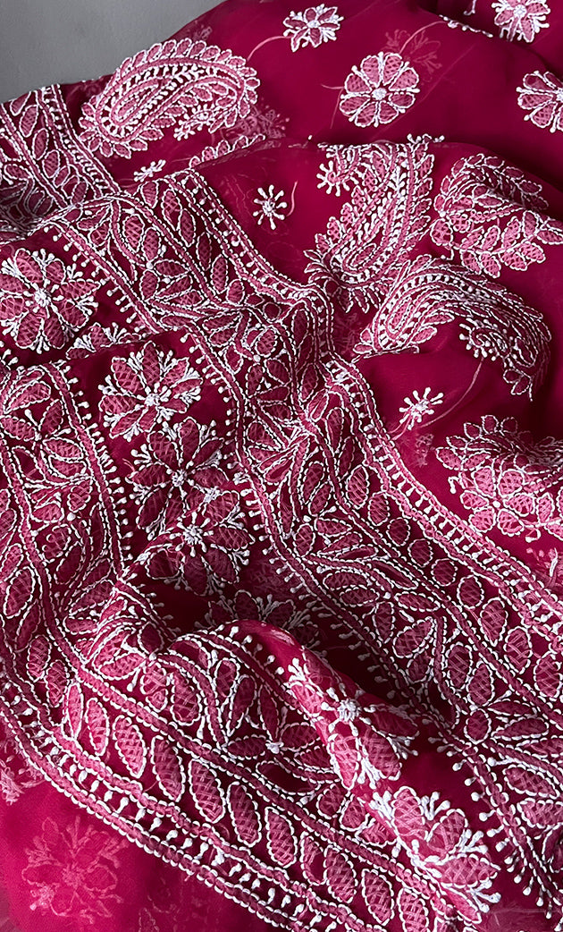 Women's Lucknowi Handcrafted Faux-Georgette Chikankari Suit Material - HONC0311926