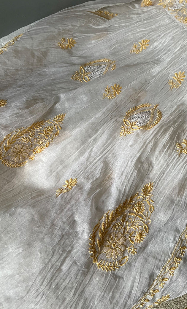 Women's Lakhnavi Handcrafted Mul Chanderi Semi - Stitched Angrakha And Dupatta Set - HONC0303234