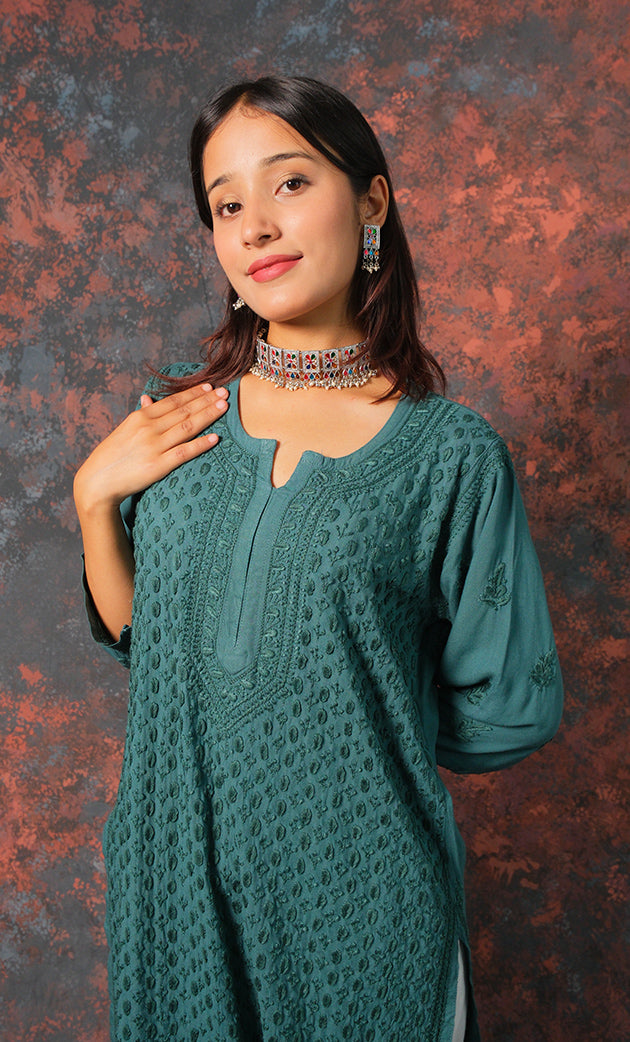 Women's Lucknowi Handcrafted Modal Cotton Chikankari Kurti - HONC0327138