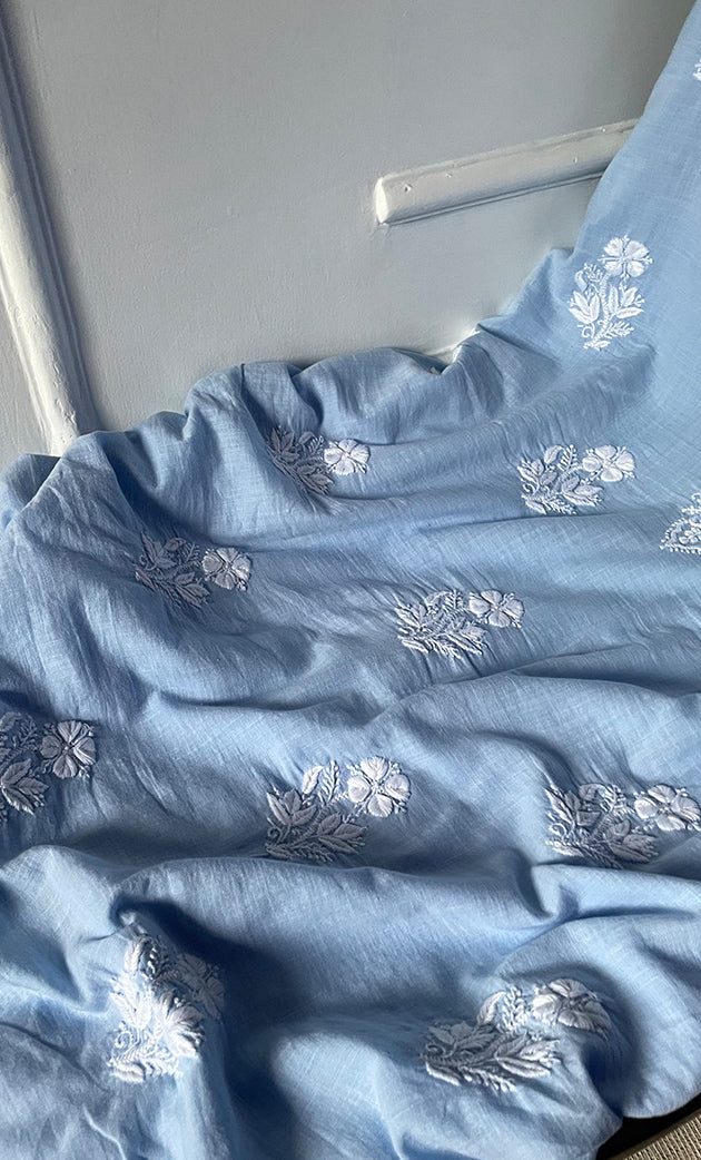 Women's Lakhnavi Handcrafted Unstitched Cotton Chikankari Suit Material - HONC0317010