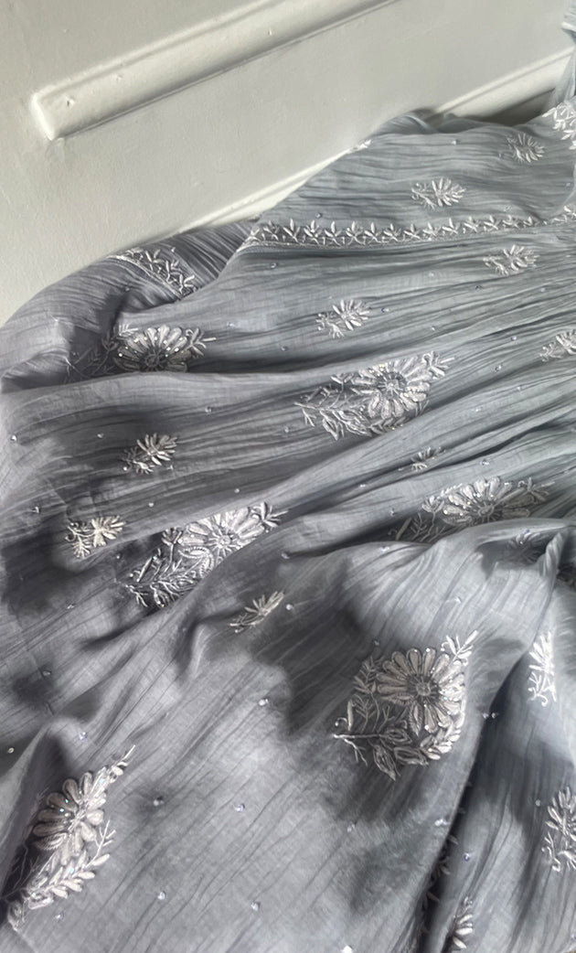 Women's Lakhnavi Handcrafted Mul Chanderi Semi - Stitched Kurta And Dupatta Set- HONC0309525