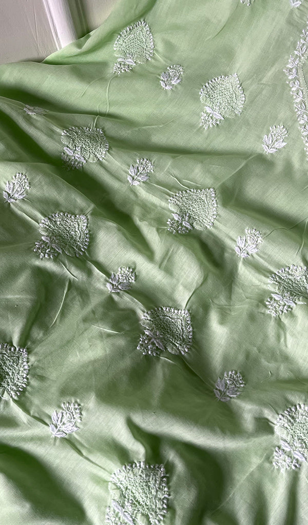 Green Cotton Unstitched Kurta And Dupatta