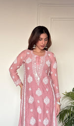 Ira Women's Lucknowi Handcrafted Mul Chanderi Stitched Chikankari Kurta And Plazzo Set .