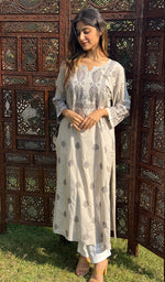 Load image into Gallery viewer, Women&#39;s Lucknowi Handcrafted Cotton Chikankari Kurti - HONC0232180
