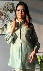 Load image into Gallery viewer, Afifa Women&#39;s Lakhnavi Handcrafted Chanderi Silk Chikankari Top And Pant Set - HONC0307942
