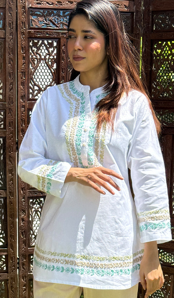 Nasrin Women's Lakhnavi Handcrafted Cotton Chikankari Top - HONC0282064