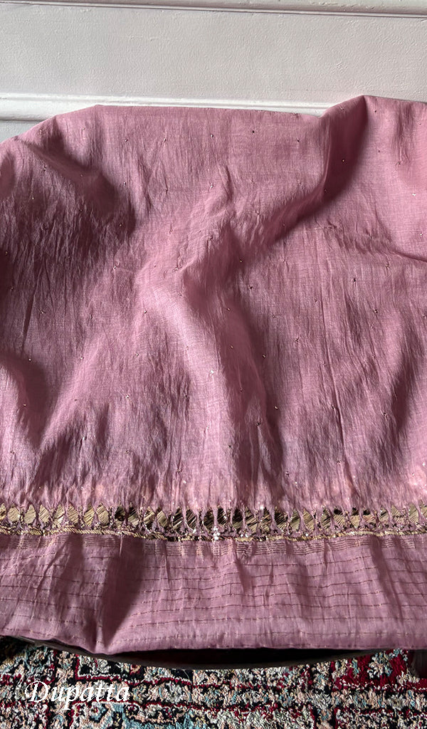 Women's Lakhnavi Handcrafted Mul Chanderi Unstitched Chikankari Full Suit Material - HONC0324546