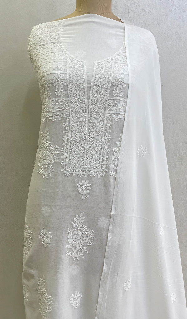 Women's Lakhnavi Handcrafted Cotton Chikankari Kurta With Dupatta Fabric - HONC0124994