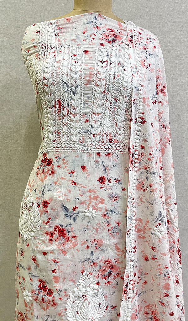 Women's Lakhnavi Handcrafted Mul Cotton Chikankari Kurta And Dupatta Set- HONC0142141
