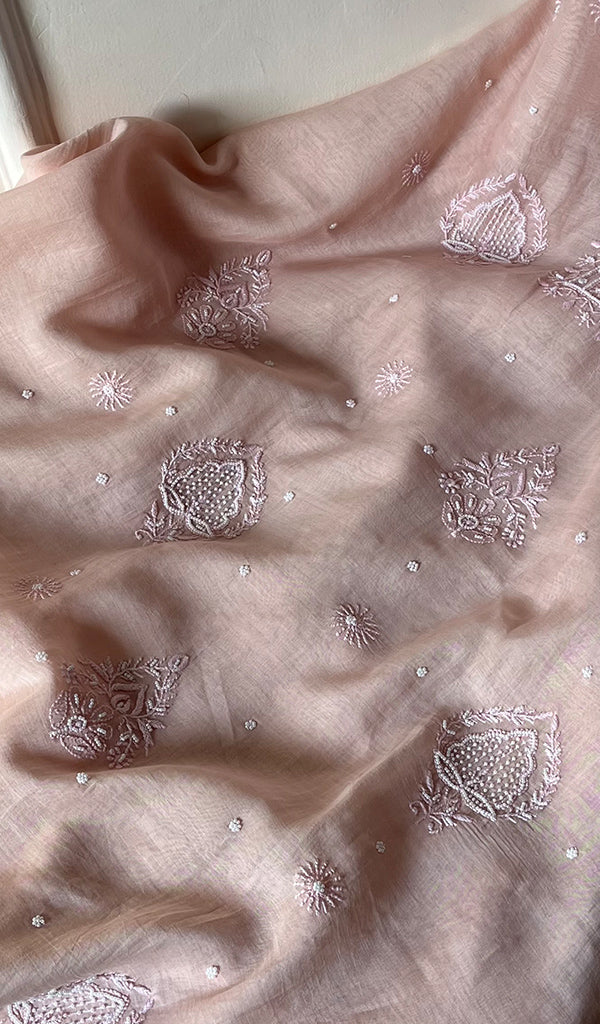 Women's Lakhnavi Handcrafted Mul Chanderi Chikankari Full Suit Material - HONC0279291