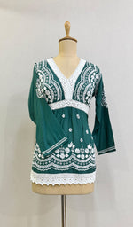 将图像加载到图库查看器中， Women&#39;s Lakhnavi Handcrafted Modal Cotton Chikankari Top - HONC0230639
